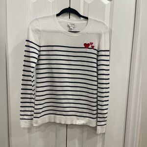 J. Crew Striped Sweater with Heart Accents